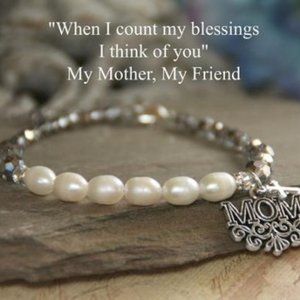 Mom Bracelet, Pearl and Crystal - NEW